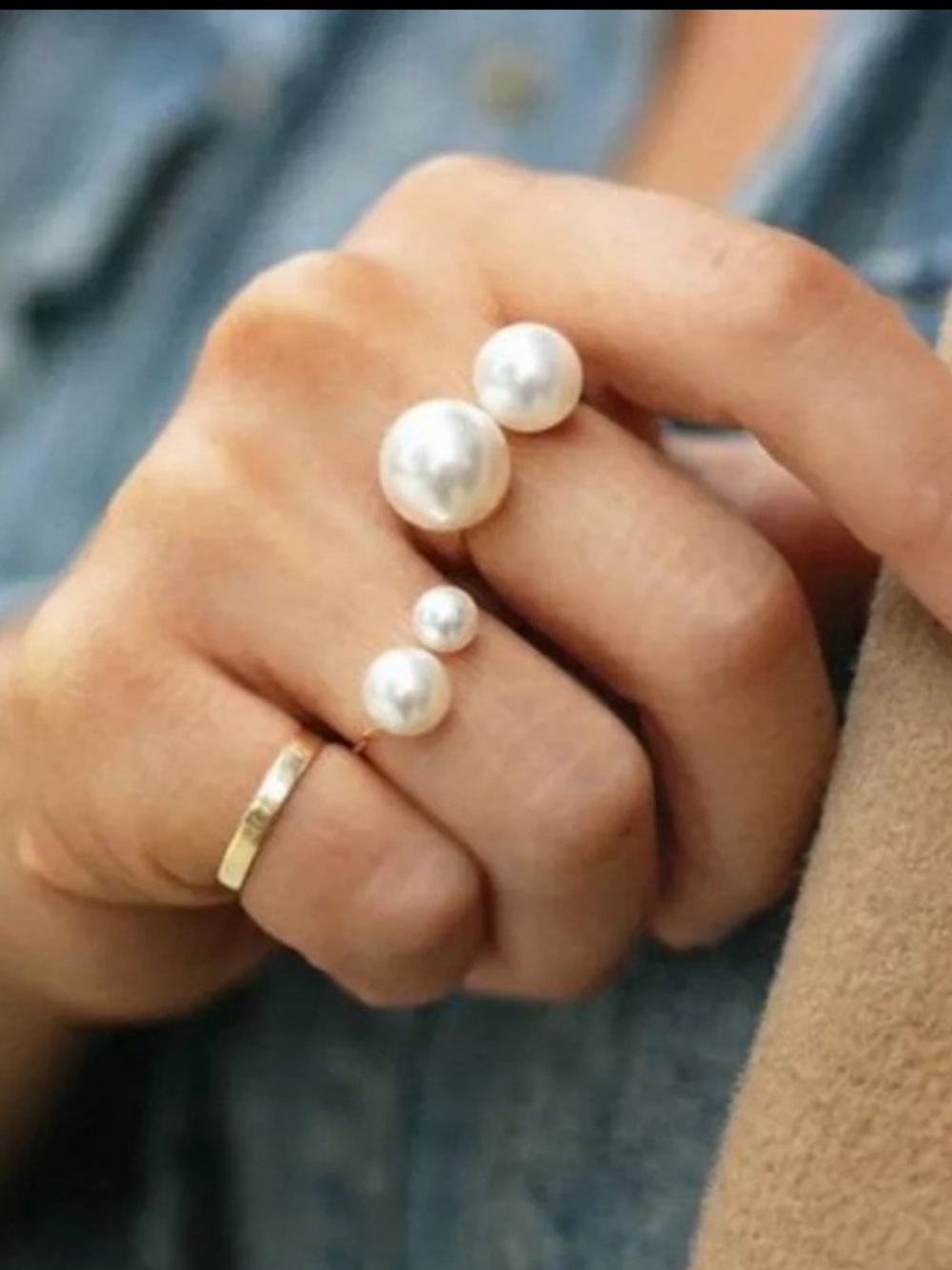 Silver & Gold Faux Pearl Adjustable Rings - Set of 3 NWT
